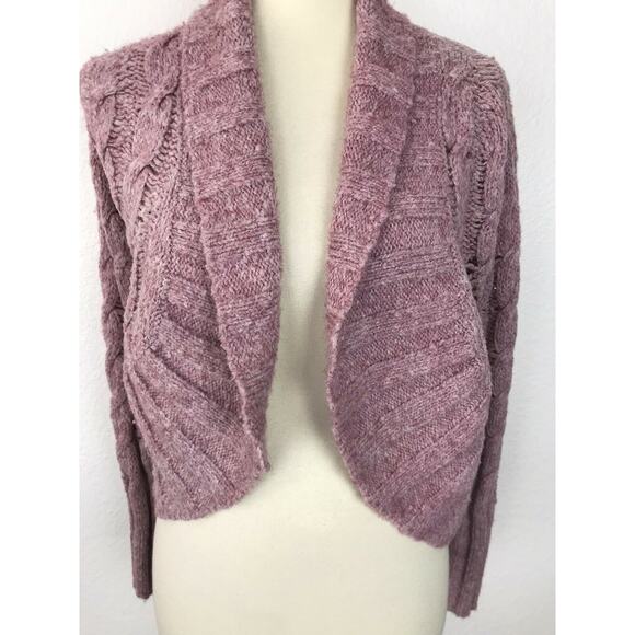 Free People Open Front Mixed Weave Cardigan Sweater Purple FLAW - Picture 3 of 10